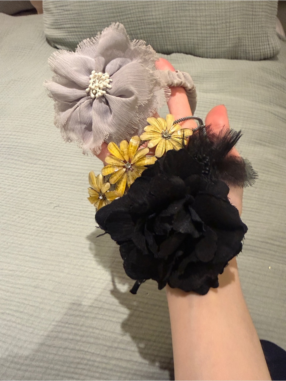 Women's Floral HEADBANDS Gray, Yellow and Black Flowers